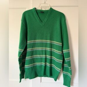 Vintage Green Striped V-neck Sweater Sz XL Unisex Normcore Holiday Preppy